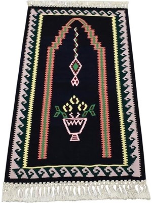 Vera Concept Store Zehra Abla Halı Yeni El Dokuması Siyah Bayburt Mihraplı Seccade Kilim 6393 Çok Renkli-70 x 130