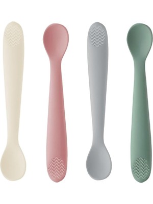Vera Concept Store 4'lü Silikon Mama Kaşığı - Diş Kaşıyıcı Bebek Beslenme Kaşığı Silikon Kaşık Bej, Pembe, Gri, Yeşil
