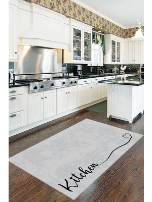 Vera Concept Store Gri Kaymaz Tabanlı Kitchen Yazılı Mutfak Halısı Yolluk VH086, Gri, 40 x 60
