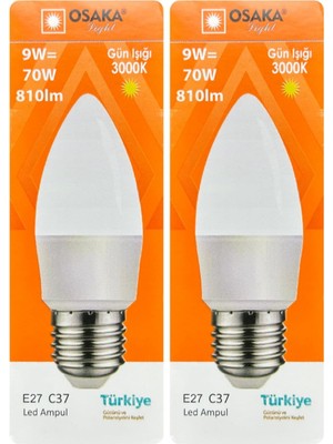 Vera Concept Store Osaka 9W (70W) Sarı Işık (3000K) E27 Duylu LED Mum Ampul, 2 Adet