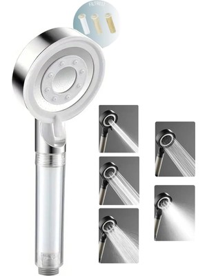 Vera Concept Store Turbo Jet Filtreli 5 Fonksiyonlu Krom Çelik Su Tasarruflu Yüksek Basınçlı Duş Başlığı El Duşu