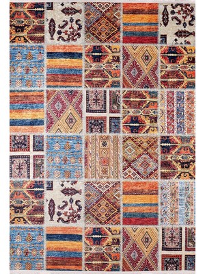 Vera Concept Store Charlottetown Turuncu Yama Işi Modern Geometrik Etnik Desenli Boho Yıkanabilir Hav Toz Vermez Leke Tutmaz Kaymaz Taban Dijital Makine Baskı Halı Oturm