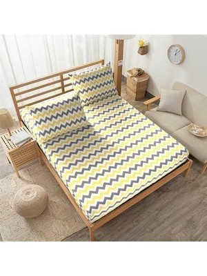 Vera Concept Store Mer-Tim Pamuklu Ranforce Çift Kişilik Jumbo Boy 200X200 Lastikli Çarşaf Takımı - Sarı Zikzak Desenli