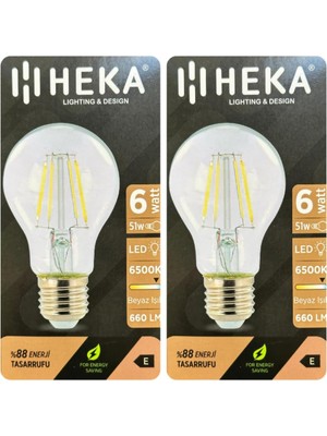 Vera Concept Store LED Ampul, 6W (51W), 6500K Beyaz Işık, E27 Duy, Şeffaf, 2 Adet