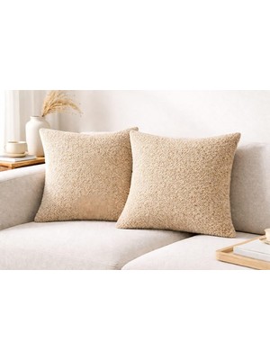 Vera Concept Store Esna Home 2 Li Set Yastık & Kırlent Kılıfı, Krem Renk, Puffy Kumaş, 45X45 cm