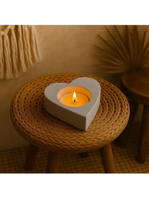 Vera Concept Store Demcey Home Taş Beton Kalp Mumluk Şamdan Dekoratif Obje Açık Gri 5 x 7