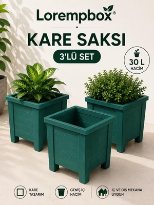Vera Concept Store Lorempbox 30 L Kare Saksı 3'lü Set Yeşil