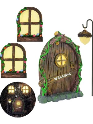 Vera Concept Store Minyatür Cüce Peri Evi, Ağaçlar Için Pencere ve Kapı, Karanlıkta Parlayan Sanat, Bahçe Heykeli Çim Süsleme Dekorasyonu, Mini Peri Bahçesi, Dış Mekan D