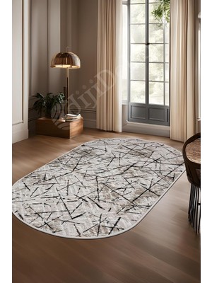Vera Concept Store Karo Oval Halı Vizon Salon Koridor Antre Mutfak Halısı Silinebilir Yolluk, Karo-Vizon-Oval-Saçaksız, 100X300