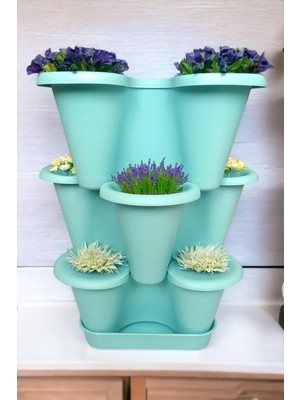 Vera Concept Store 3 Katlı Şanslı Yonca Tasarımlı Dekoratif Saksı Seti, 26.5 x 26.5 Cm, Çiçek ve Bitki Sebze Yetiştirme, Bahçe Salon Mutfak Saksı Seti (Mint Yeşili)
