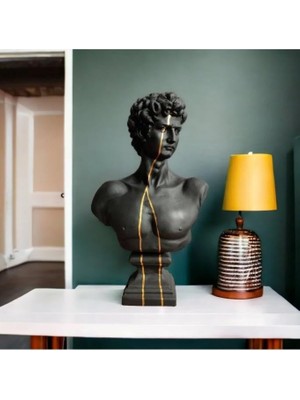 Vera Concept Store Dekoratif Davut Büst Heykel Siyah (Gold Detaylı)