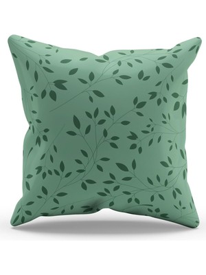 Vera Concept Store Çift Tarafı Baskılı Açık Yeşil Ağaç Dalları Yazı Desenli Süet Kırlent Kılıfı - PL1114