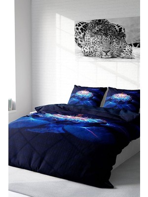 Vera Concept Store Çift Kişilik Lotus Night 3D Digital Nevresim Takımı, Pamuk Saten, Lacivert, 200X220CM, MONOHOME18818HF