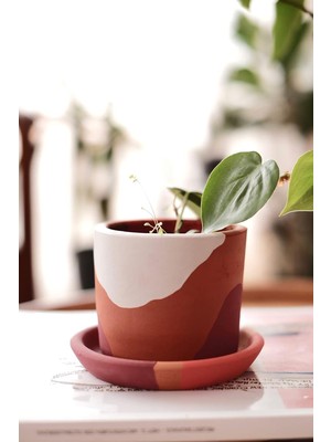 Vera Concept Store Terracotta Saksi + Tabak Bordo Beyaz 10X9CM