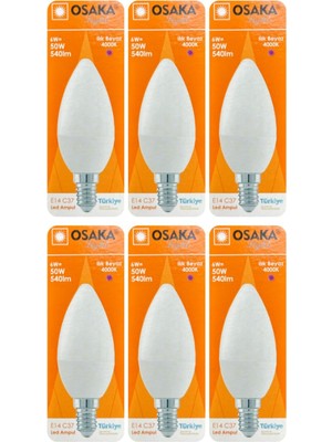 Vera Concept Store Osaka 6W (50W) Günışığı 4000K E14 Duylu LED Mum Ampul, 6 Adet