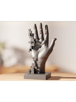 Vera Concept Store Housetrend Pikselli El Heykeli – Glitch Art Modern Sanat Objesi – Teknolojik ve Dijital Tasarım Biblo, Gri ve Kahverengi Seçenekleriyle Estetik Masaüs