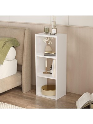 Vera Concept Store Canaria 3 Raflı Kitaplık Küçük Dar Çok Amaçlı Dekoratif Raf Dolap Salon Ofis Çalışma Odası, Beyaz