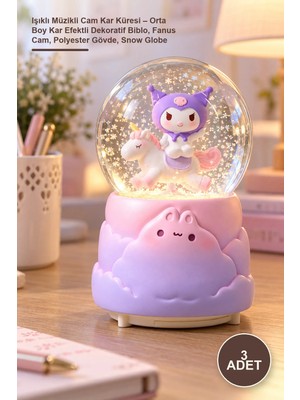 Yenilig 3 Adet Işıklı Müzikli Cam Kar Küresi – Orta Boy Kar Efektli Dekoratif Biblo, Fanus Cam, Polyester Gövde, Snow Globe