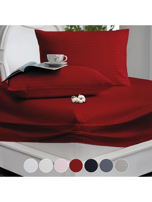 Vera Concept Store %100 Pamuk, Çizgili Saten Lastikli Çarşaf Seti | 82 Tel Sık Dokuma | Tek Kişilik | Çift Kişilik | Battal Boy (Bordo, 120X200)