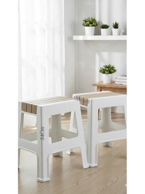 Vera Concept Store 34CM Yüksekliğinde Lambiri Model Çok Amaçlı Şık Bej Detaylı Kaydırmaz Ayak 2'li Tabure Ev Ofis Için, EBR185929102025