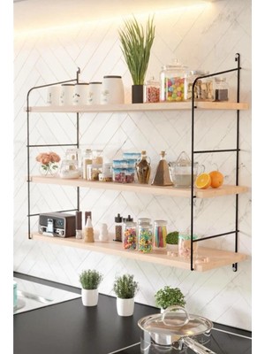 Vera Concept Store Modern 3 Katlı Ahşap Duvar Rafı – Metal Çerçeveli Dekoratif Kitaplık Raf – Salon, Ofis, Mutfak ve Yatak Odası Için