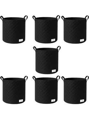 Vera Concept Store Kumaş Saksı, Siyah, 15 Litre, Kapitone Desenli, Çift Kulplu, Taşınabilir, Hava Geçirgen, 5 Adet