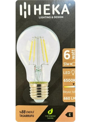 Vera Concept Store LED Ampul, 6W (51W), 6500K Beyaz Işık, E27 Duy, Şeffaf
