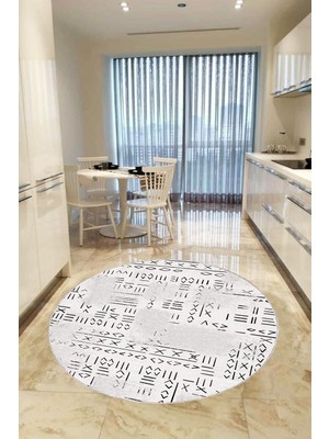 Vera Concept Store Kırık Beyaz Kaymaz Tabanlı Makinede Yıkanır Leke Tutmayan Daire Hitit Desen Mutfak Halısı AR1374, Kırık Beyaz - Daire, 100 x 100