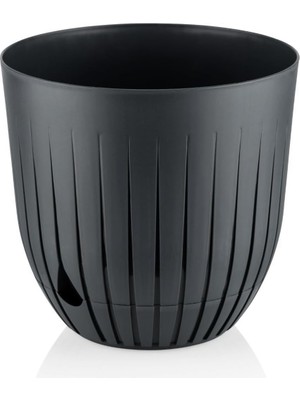 Vera Concept Store Çizgi Saksı Plastik Delikli Tabaklı Çiçek Saksısı (1 Adet, Antrasit, 10 Litre)