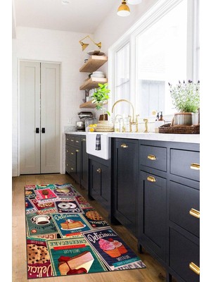 Vera Concept Store Zarala Kadife Modern Desen Kaymaz Pamuk Tabanlı Yıkanabilir Antibakteriyel Mutfak Halısı 120X180
