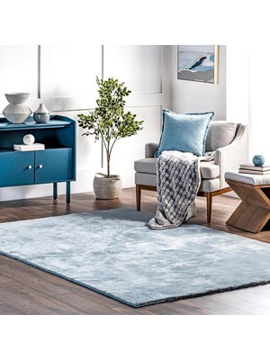 Vera Concept Store Loni Sağlam Makinede Yıkanabilir Tüylü Alan Halı, 3' x 5', Açık Mavi