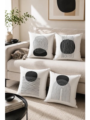 Vera Concept Store Çift Tarafı Baskılı Real Art Desenli 4'lü Kombin Süet Kırlent Kılıfı