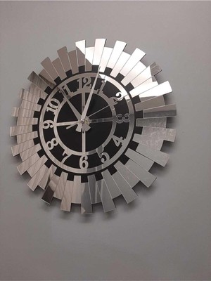 Vera Concept Store Büyük Dekoratif Gümüş Güneş Duvar Saati Modern Türk Rakamı Mdf Aynalı Pleksiglas 60X60 cm