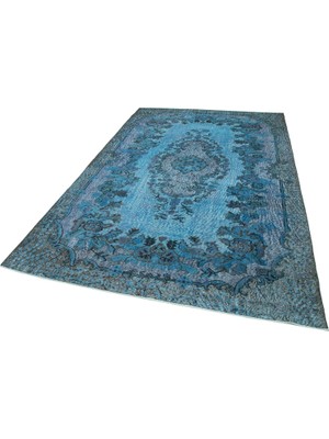 Vera Concept Store 190X298 cm Oymalı Vintage Mavi Vintage Yün El Dokuma Modern Geometrik Etnik Eskitme Desenli Boho Oturma Odası Salon Yolluk Koridor Mutfak Halısı