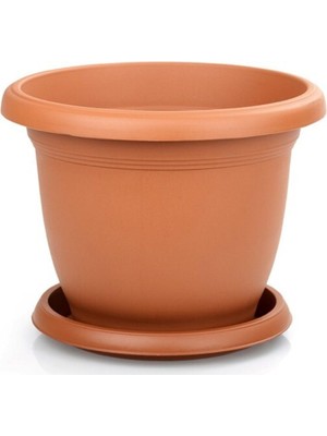 Vera Concept Store Villa Saksı 32 Lt 3 Adet Yuvarlak Saksı Villa Saksı Kahverengi Saksı Tabaklı Saksı Plastik Saksı