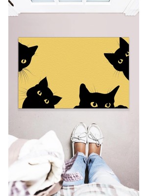 Vera Concept Store Siyah Kediler Çok Amaçlı Iç ve Dış Mekan Dekoratif Kapı Önü Paspası 45X70