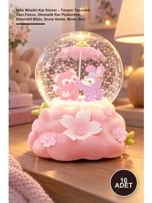 Yenilig 10 Adet Işıklı Müzikli Kar Küresi – Tavşan Tasarımlı Cam Fanus, Otomatik Kar Püskürtme, Dekoratif Biblo, Snow Globe, Music Box