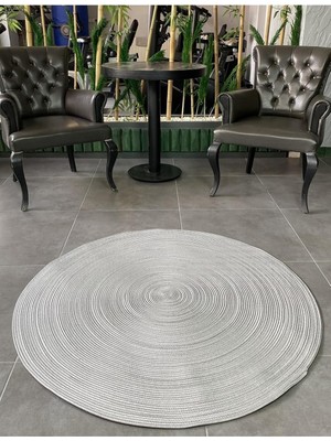 Vera Concept Store Gri Jüt Yuvarlak Hasır Görünümlü Klasik Halı Kilim Gri 70 x 70