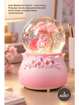 Yenilig 3 Adet Işıklı Müzikli Kar Küresi – Cam Fanus, Polyester Gövde, Masaüstü Dekoratif Snow Globe, Nostaljik Müzik
