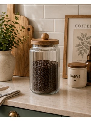Vera Concept Store Ahşap Kapaklı Cam Kavanoz Mutfak Saklama Kavanozu 10X15 cm