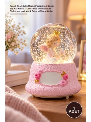 Yenilig 1 Adet Kanatlı Melek Işıklı Müzikli Püskürtmeli Büyük Boy Kar Küresi – Cam Fanus Otomatik Kar Püskürtme Işıklı Müzik Dekoratif Snow Globe