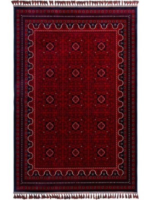 Vera Concept Store Elvey Home Afgan Vintage Kaymaz Taban Gerçek Kadife Bambu Sık Dokuma Otantik Dekoratif Zamansız Tasarım Halı Red/bordo 160 x 230