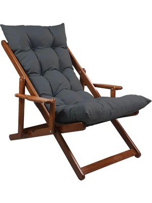 Vera Concept Store Bysay Katlanabilir Ahşap Şezlong, Gürgen Ağacı, Gri Minderli, 3 Kademeli Ayarlanabilir, 85X60 cm