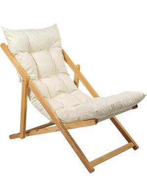 Vera Concept Store Ahşap Katlanabilir Taşınır Puf Minderli Şezlong. Plaj, Bahçe, Teras, Balkon Için (Krem)