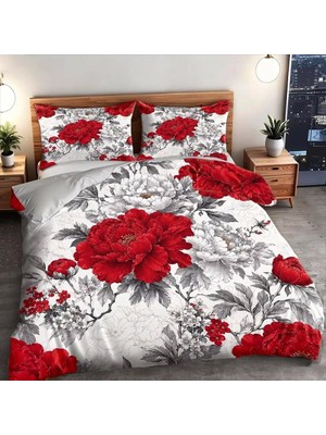 Vera Concept Store King Size Nevresim Takımı Kırmızı Şakayık Nevresim Fermuarlı Kapak Yatak Seti Aldults Çocuklar Için Yumuşak Hipoalerjenik Mikrofiber Yorgan Kılıfı 230