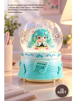 Yenilig 10 Adet Anime Karakterli Işıklı Müzikli Kar Küresi – Büyük Boy Cam Fanus, Otomatik Kar Püskürtme, Dekoratif Snow Globe