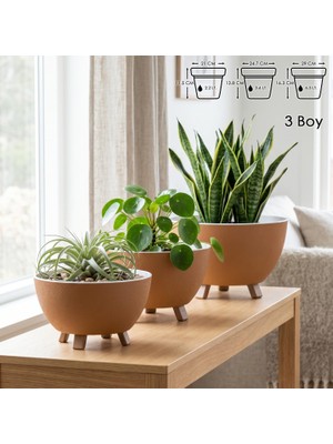 Vera Concept Store Sora Saksı Süzgeçli Ayaklı Delikli Plastik Aranjman Sukulent Saksısı (Turuncu, 3 Boy)