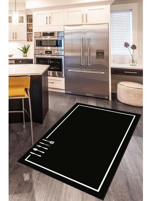Vera Concept Store Siyah Kaymaz Taban Kaşık Desenli Mutfak Halısı Yolluk VH113, Siyah, 80 x 250