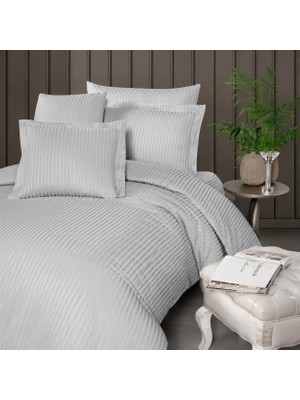 Vera Concept Store Çizgili Saten Nevresim Takımı, Tek Kişilik 3 Parça | Pamuklu Saten, Yumuşak ve Serin | Nevresim 160X220, Çarşaf 180X240, Yastık Kılıfı 50X70 cm | Gri