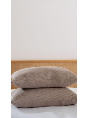 Vera Concept Store 4 Katlı Müslin Yastık KILIFI,%100 Pamuk, 50X70 Cm, 2'li Set, Nefes Alabilir, Düz Renk, Yatak Odası Için (Boz Kahve)